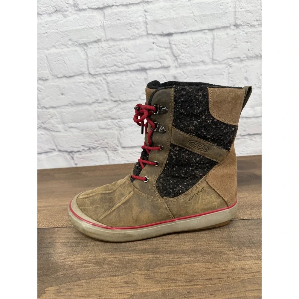 KEEN Elsa II Waterproof Duck Boots Women's 9 Brown Wool‎ Lace Up Winter HIking